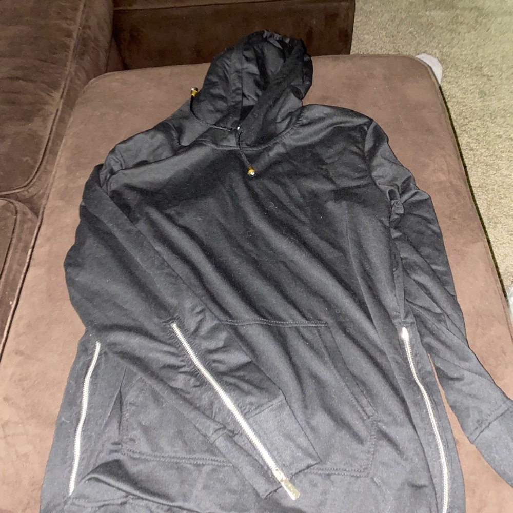 Black Hoodie with Zippers on Sleeve & Sides